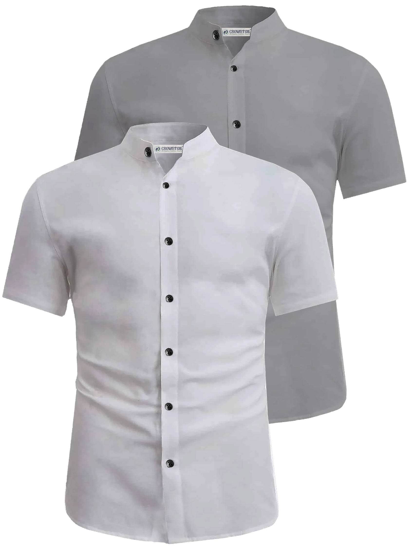 CROWNTAIL Cotton Blend Slim Fit Solids Half Sleeves Men's Casual Shirt - Grey ( Pack of 2 ) CROWNTAIL Cotton Blend Slim Fit Solids Half Sleeves Men's Casual Shirt - Grey ( Pack of 2 )