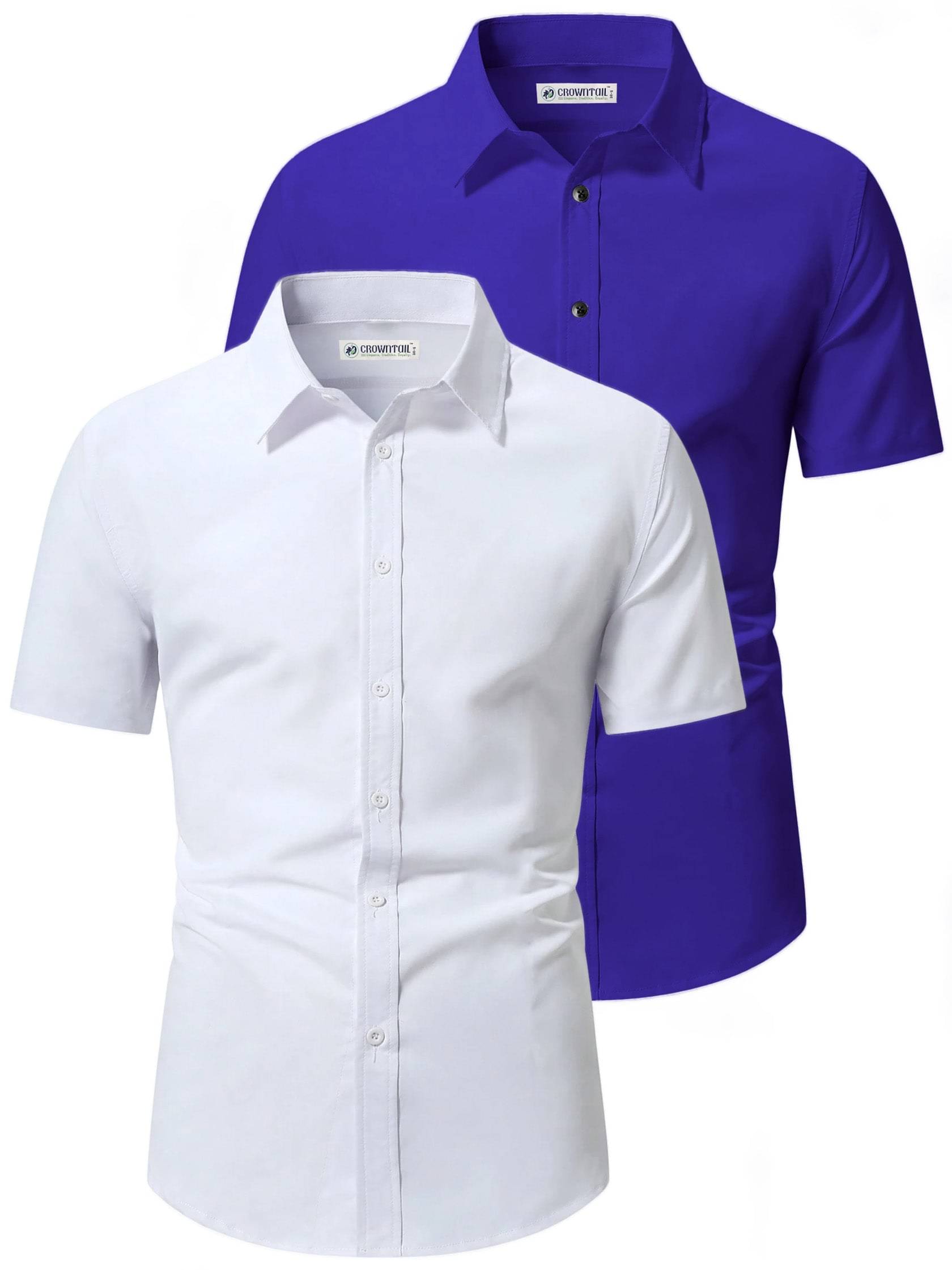     			CROWNTAIL Cotton Blend Slim Fit Solids Half Sleeves Men's Casual Shirt - Blue ( Pack of 2 )