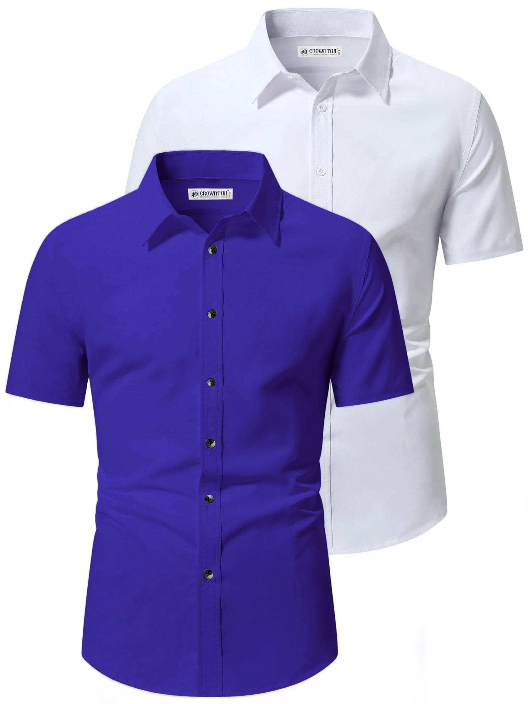     			CROWNTAIL Cotton Blend Slim Fit Solids Half Sleeves Men's Casual Shirt - Blue ( Pack of 2 )
