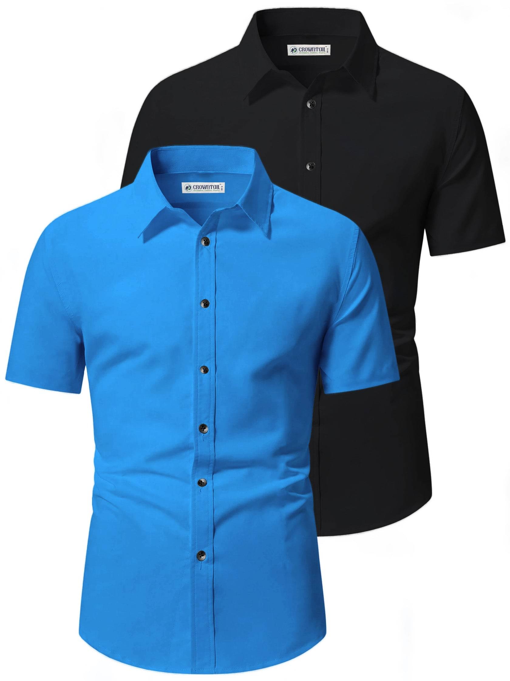     			CROWNTAIL Cotton Blend Slim Fit Solids Half Sleeves Men's Casual Shirt - Turquoise ( Pack of 2 )