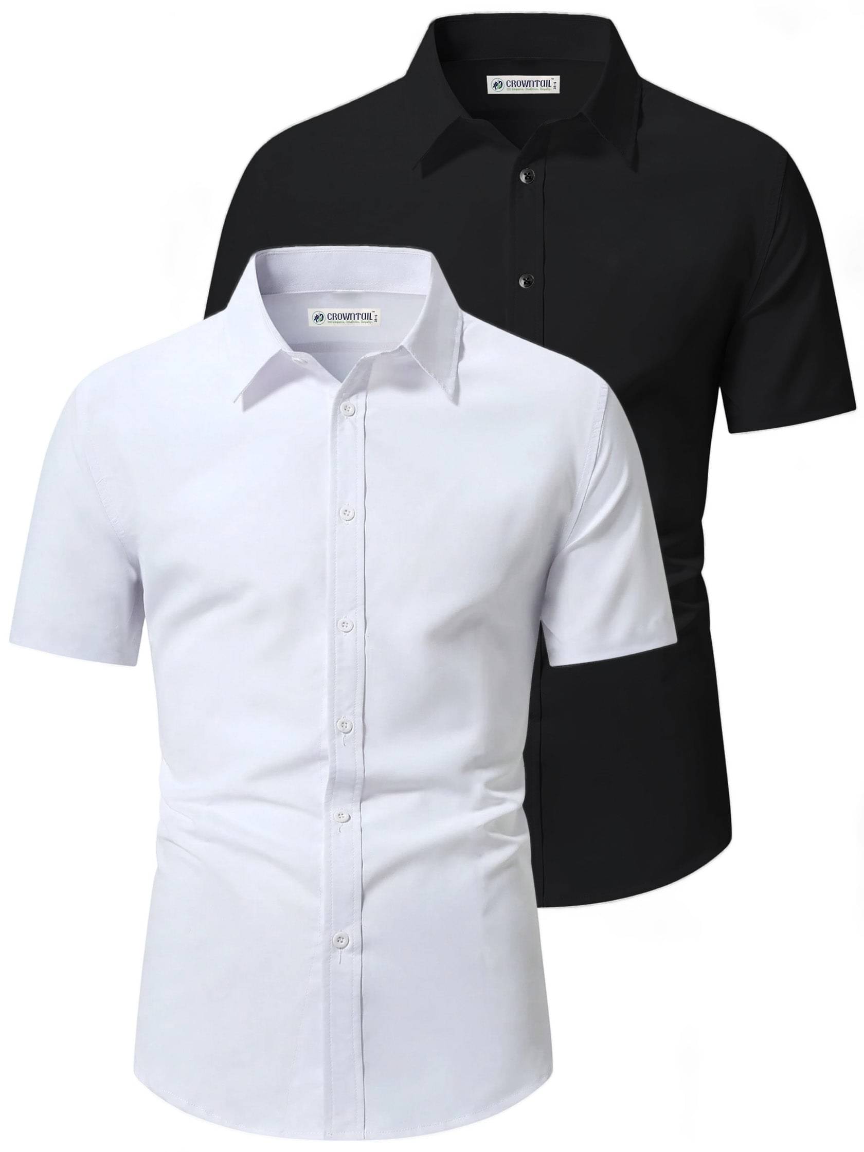     			CROWNTAIL Cotton Blend Slim Fit Solids Half Sleeves Men's Casual Shirt - White ( Pack of 2 )