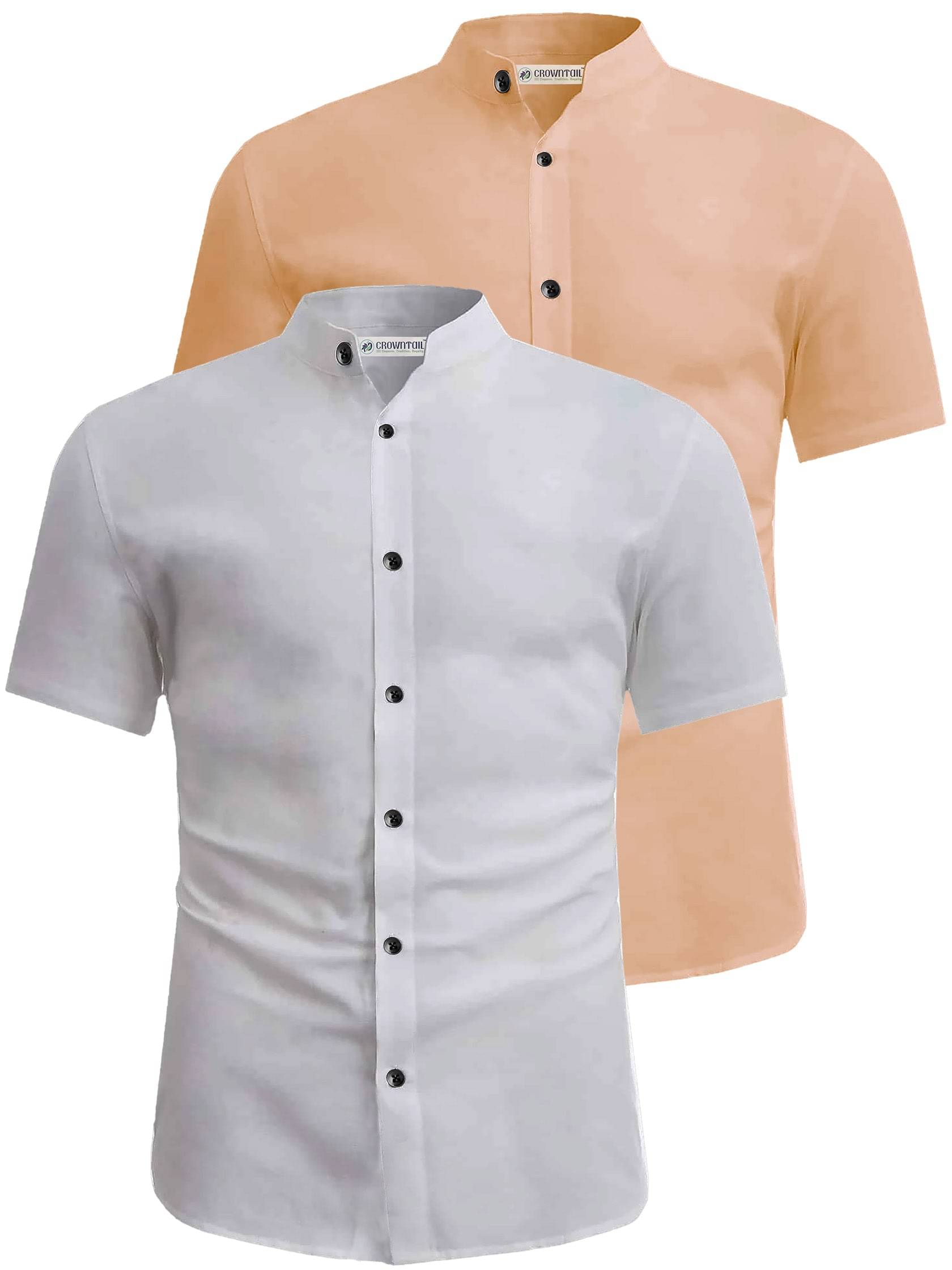     			CROWNTAIL Cotton Blend Slim Fit Solids Half Sleeves Men's Casual Shirt - Orange ( Pack of 2 )