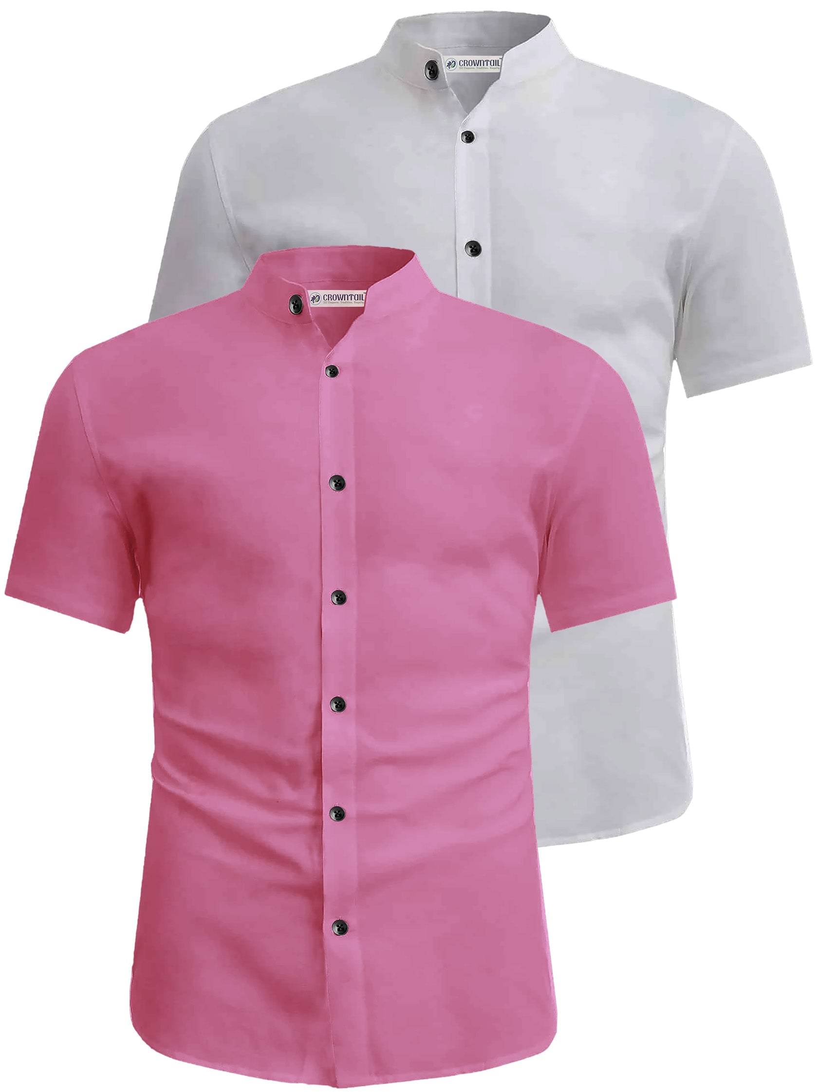 CROWNTAIL Cotton Blend Slim Fit Solids Half Sleeves Men's Casual Shirt - Peach ( Pack of 2 )     			CROWNTAIL Cotton Blend Slim Fit Solids Half Sleeves Men's Casual Shirt - Peach ( Pack of 2 )