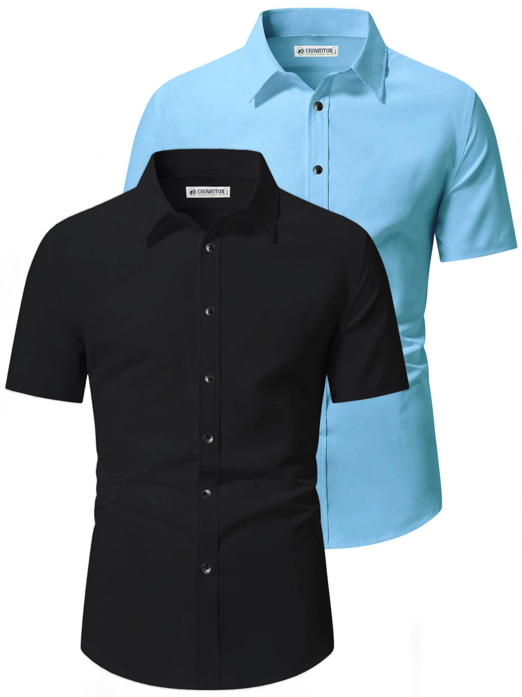     			CROWNTAIL Cotton Blend Slim Fit Solids Half Sleeves Men's Casual Shirt - Light Blue ( Pack of 2 )