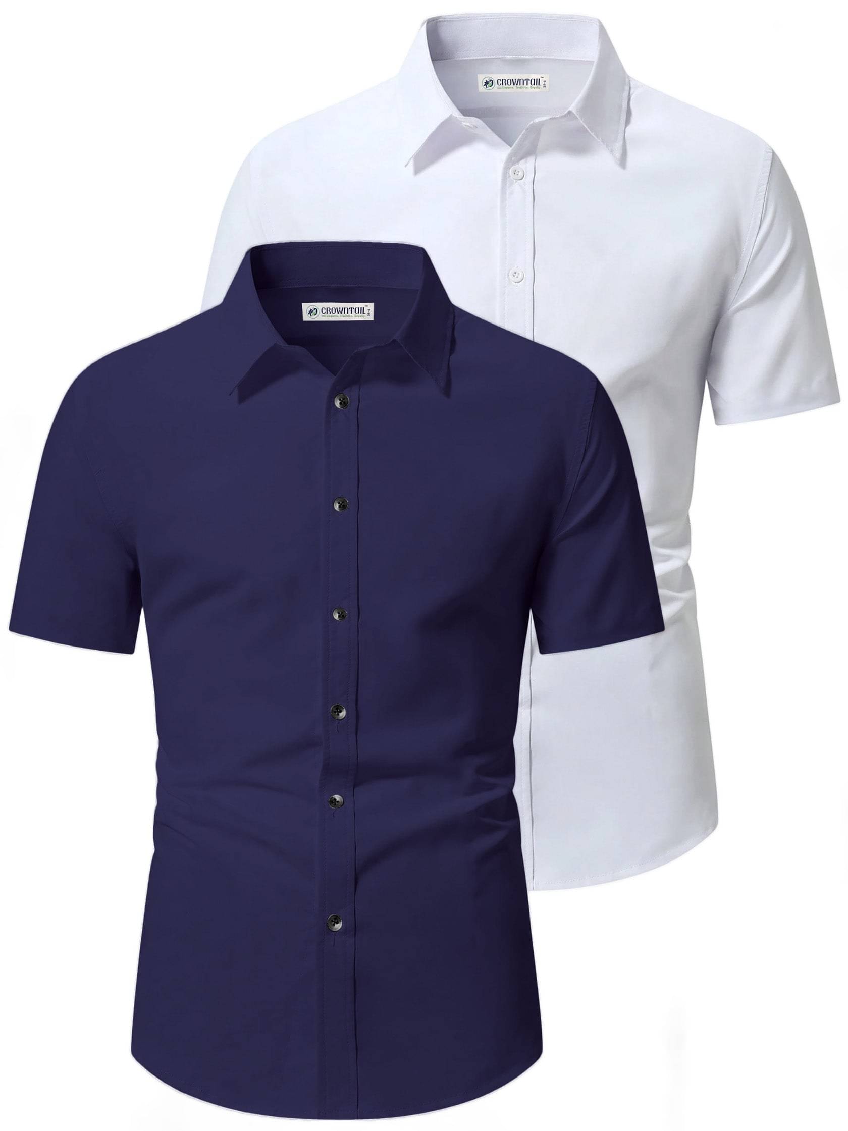     			CROWNTAIL Cotton Blend Slim Fit Solids Half Sleeves Men's Casual Shirt - Navy Blue ( Pack of 2 )