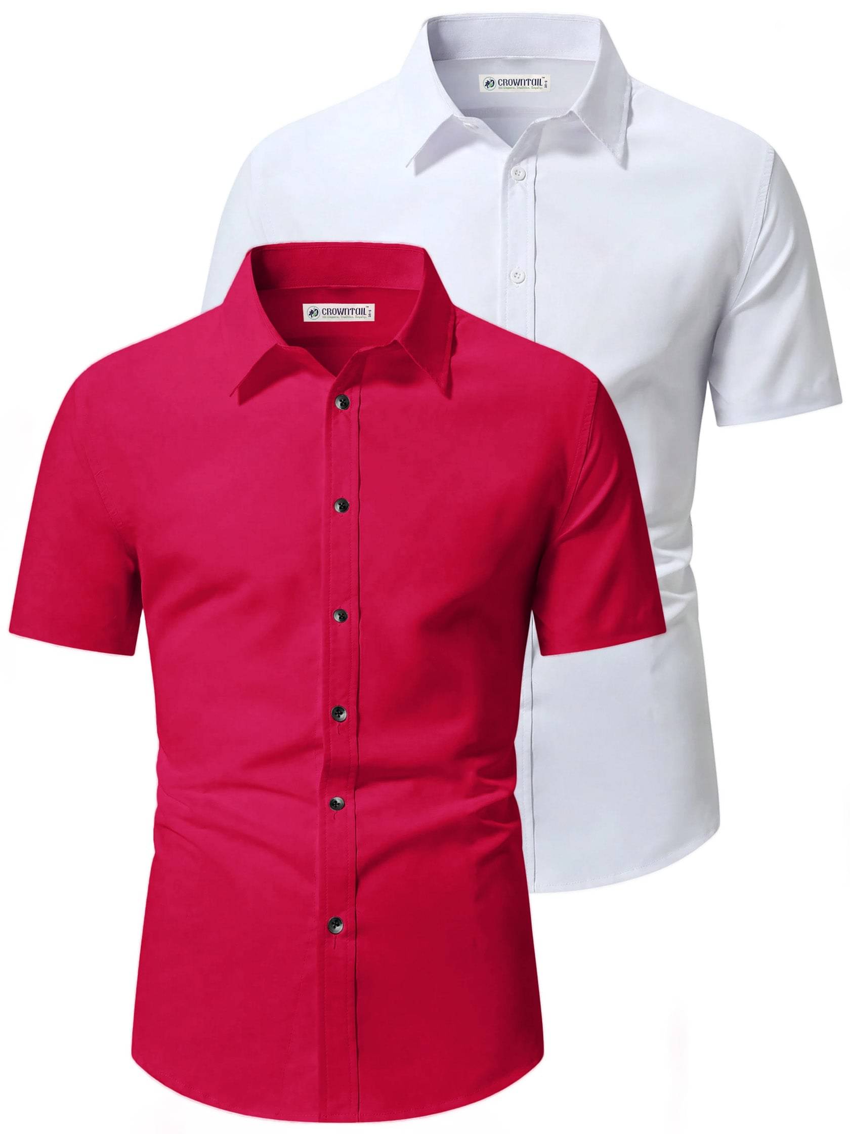    			CROWNTAIL Cotton Blend Slim Fit Solids Half Sleeves Men's Casual Shirt - Red ( Pack of 2 )