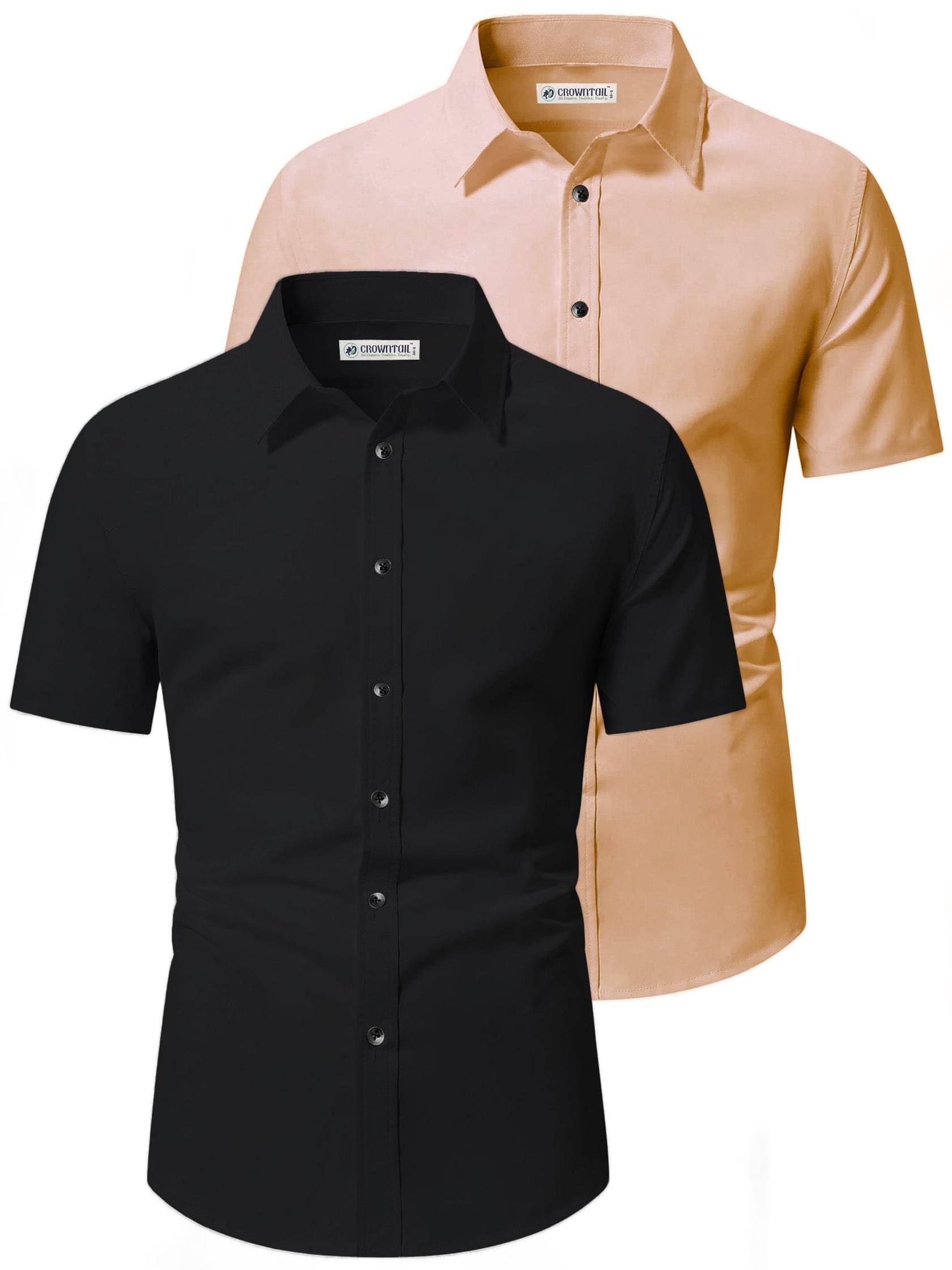     			CROWNTAIL Cotton Blend Slim Fit Solids Half Sleeves Men's Casual Shirt - Orange ( Pack of 2 )