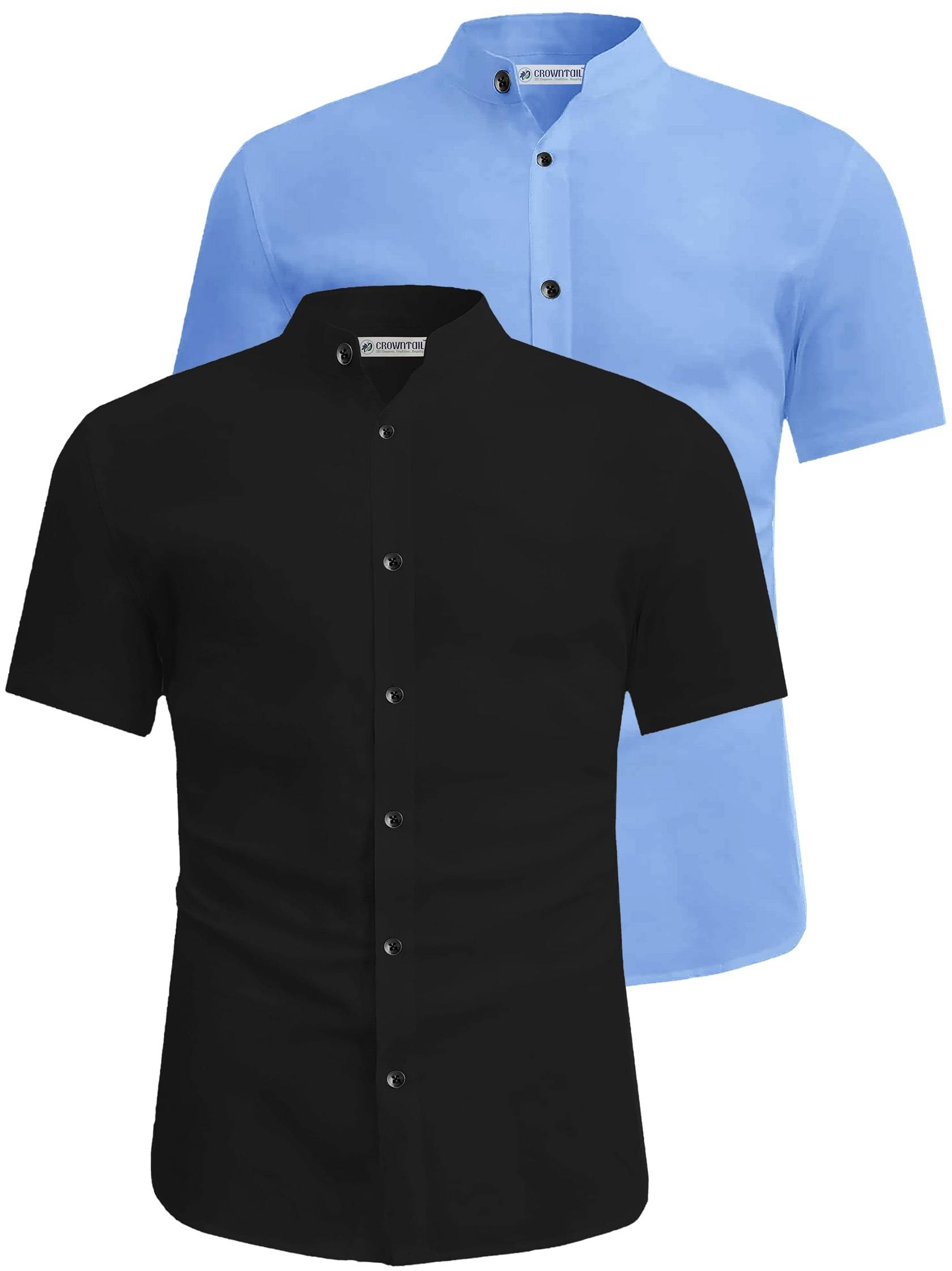 CROWNTAIL Cotton Blend Slim Fit Solids Half Sleeves Men's Casual Shirt - Aqua Blue ( Pack of 2 )     			CROWNTAIL Cotton Blend Slim Fit Solids Half Sleeves Men's Casual Shirt - Aqua Blue ( Pack of 2 )