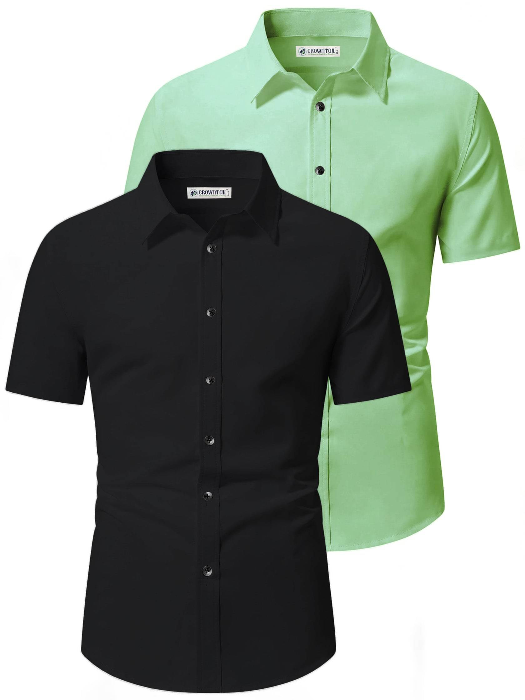 CROWNTAIL Cotton Blend Slim Fit Solids Half Sleeves Men's Casual Shirt - Sea Green ( Pack of 2 )     			CROWNTAIL Cotton Blend Slim Fit Solids Half Sleeves Men's Casual Shirt - Sea Green ( Pack of 2 )