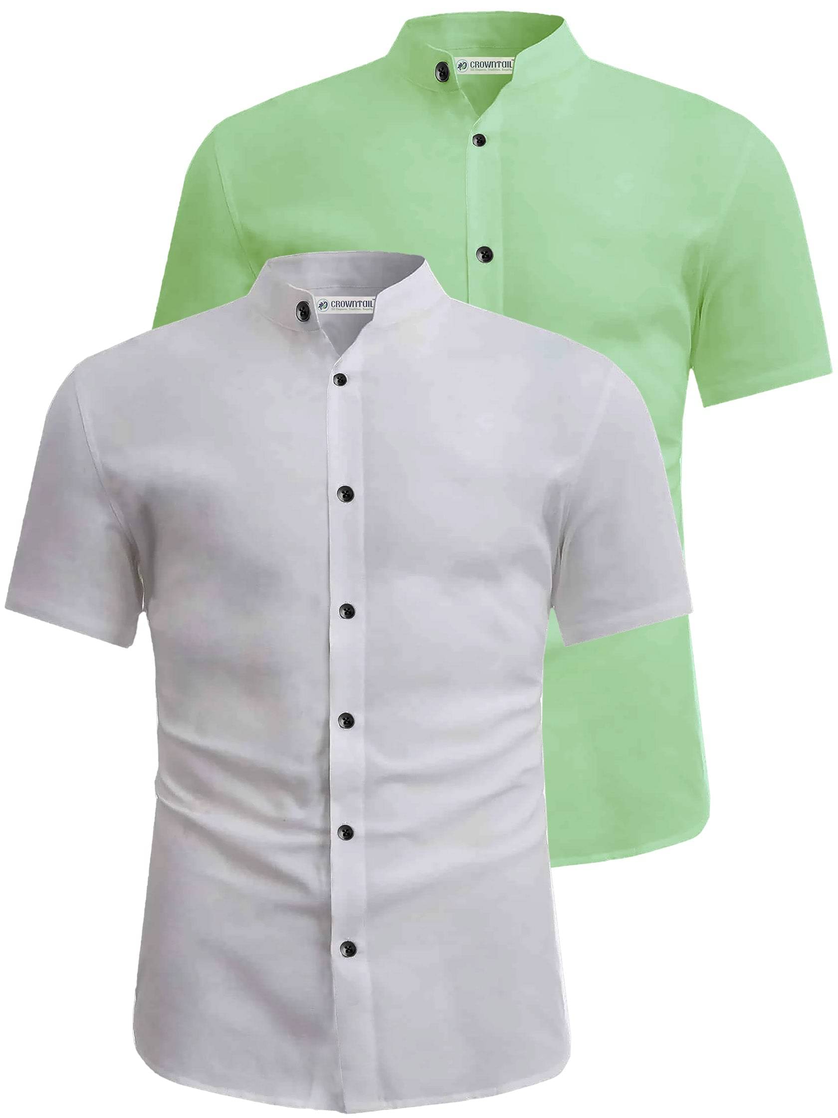 CROWNTAIL Cotton Blend Slim Fit Solids Half Sleeves Men's Casual Shirt - Sea Green ( Pack of 2 ) CROWNTAIL Cotton Blend Slim Fit Solids Half Sleeves Men's Casual Shirt - Sea Green ( Pack of 2 )