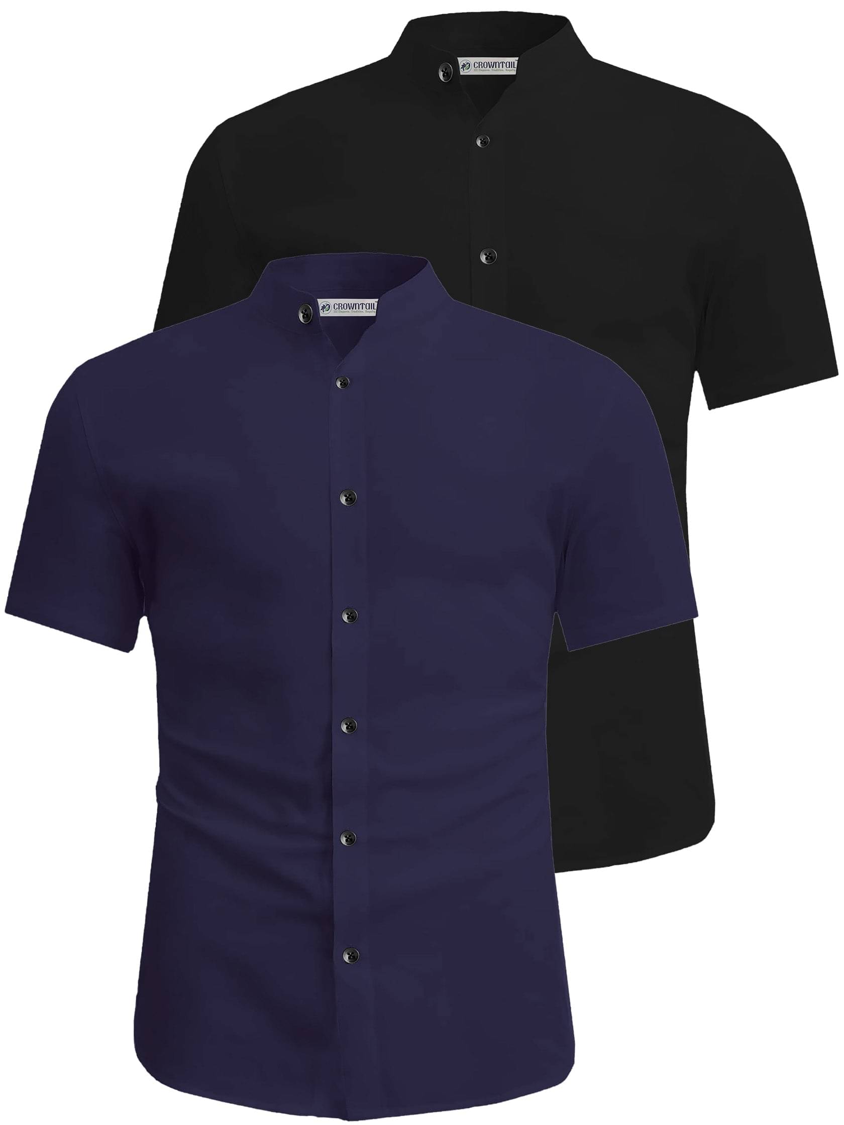 CROWNTAIL Cotton Blend Slim Fit Solids Half Sleeves Men's Casual Shirt - Navy Blue ( Pack of 2 )     			CROWNTAIL Cotton Blend Slim Fit Solids Half Sleeves Men's Casual Shirt - Navy Blue ( Pack of 2 )