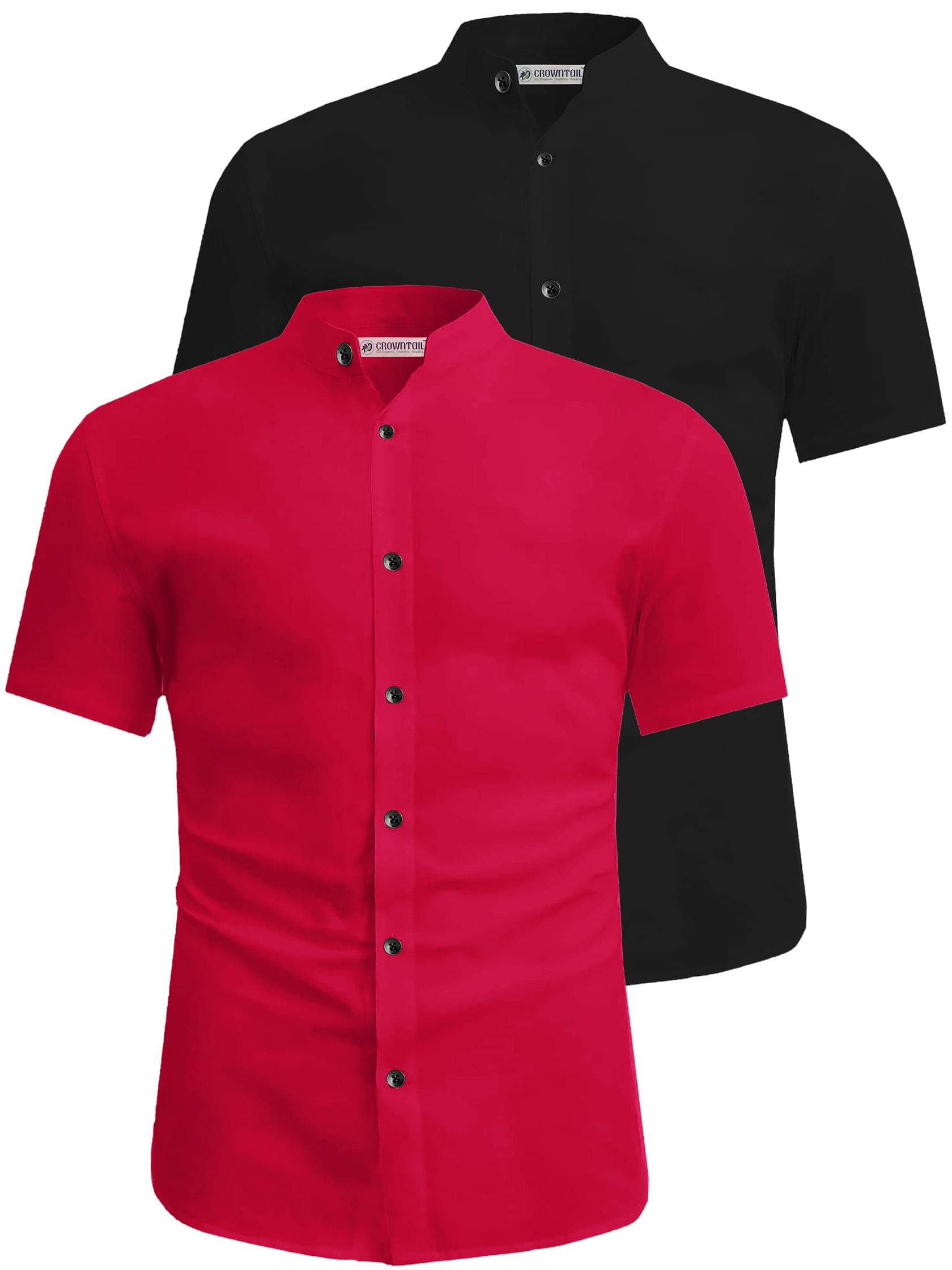     			CROWNTAIL Cotton Blend Slim Fit Solids Half Sleeves Men's Casual Shirt - Red ( Pack of 2 )