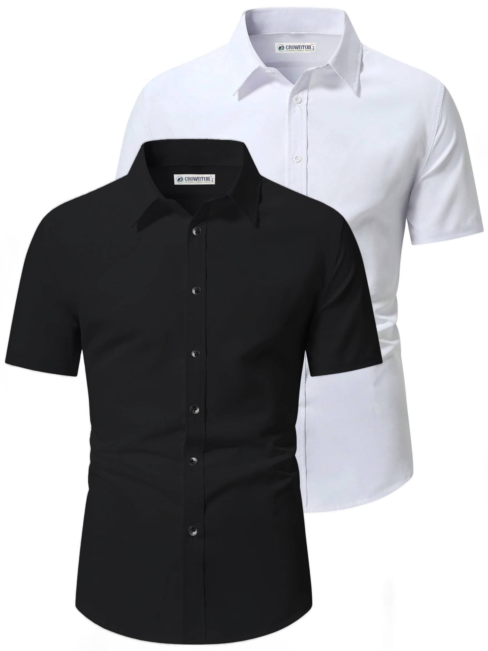 CROWNTAIL Cotton Blend Slim Fit Solids Half Sleeves Men's Casual Shirt - Black ( Pack of 2 )     			CROWNTAIL Cotton Blend Slim Fit Solids Half Sleeves Men's Casual Shirt - Black ( Pack of 2 )