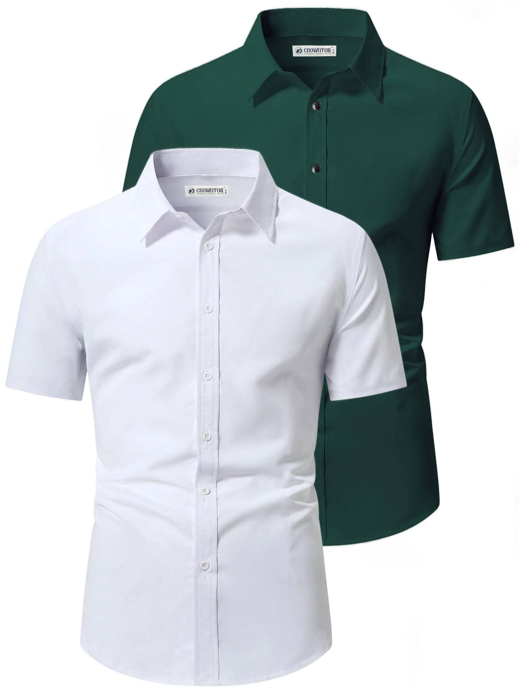     			CROWNTAIL Cotton Blend Slim Fit Solids Half Sleeves Men's Casual Shirt - Green ( Pack of 2 )
