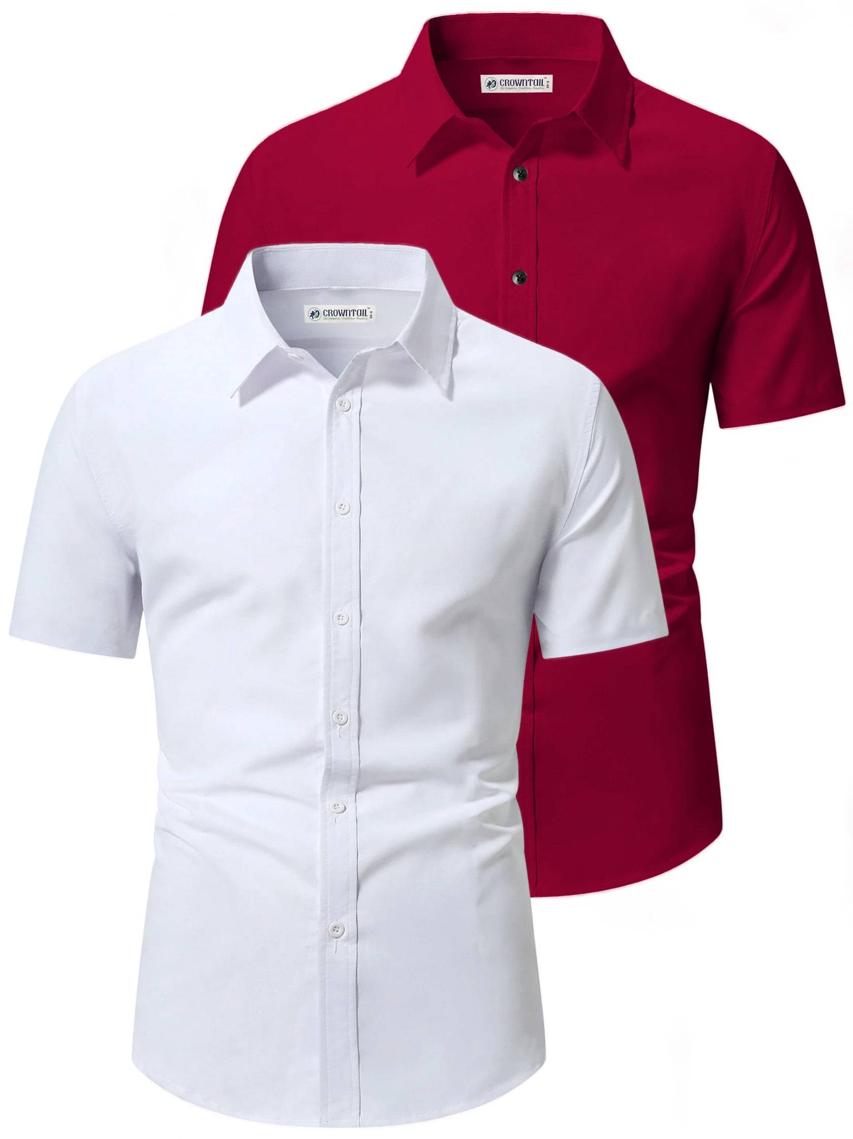 CROWNTAIL Cotton Blend Slim Fit Solids Half Sleeves Men's Casual Shirt - Maroon ( Pack of 2 ) CROWNTAIL Cotton Blend Slim Fit Solids Half Sleeves Men's Casual Shirt - Maroon ( Pack of 2 )