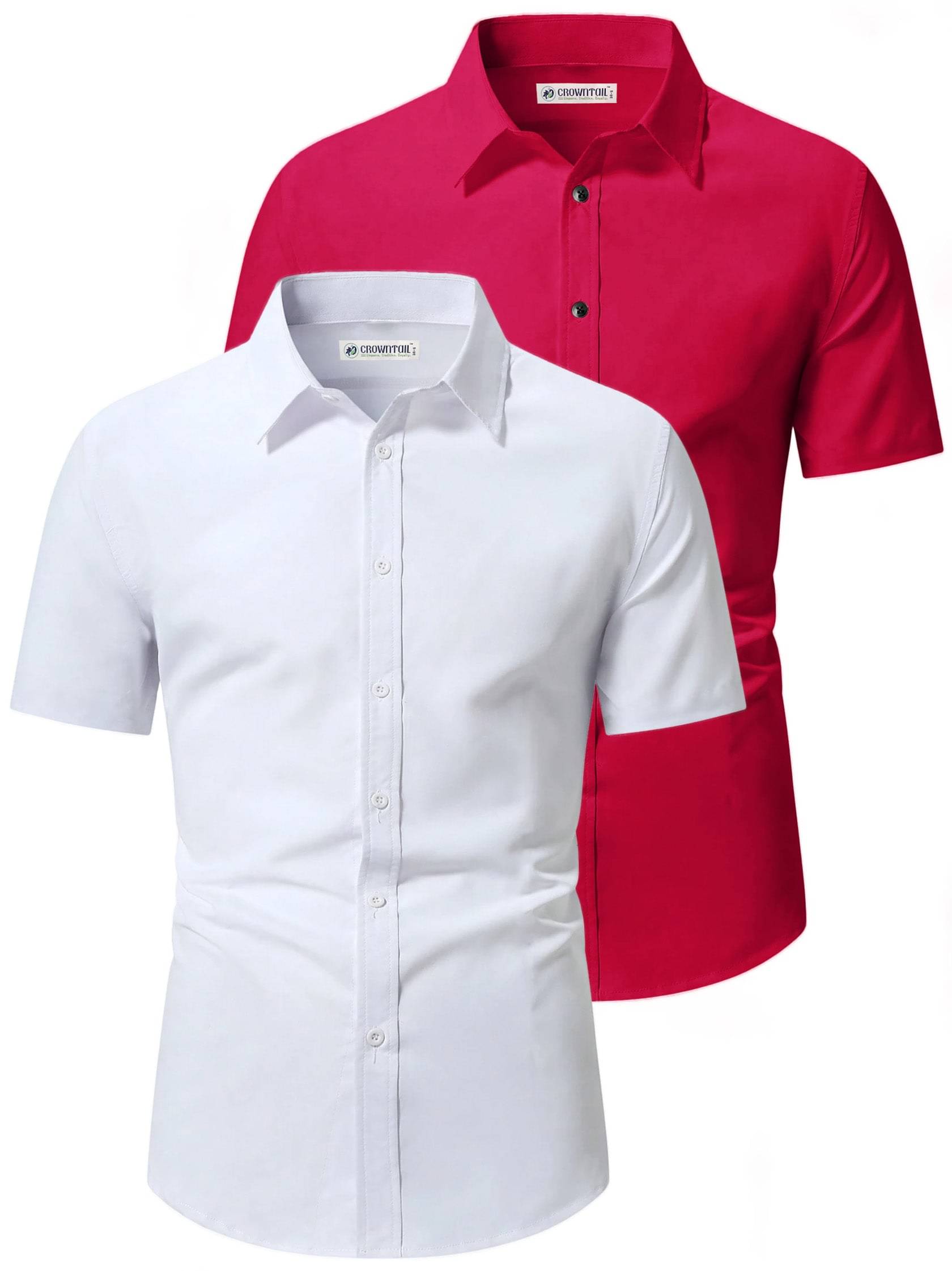 CROWNTAIL Cotton Blend Slim Fit Solids Half Sleeves Men's Casual Shirt - Red ( Pack of 2 ) CROWNTAIL Cotton Blend Slim Fit Solids Half Sleeves Men's Casual Shirt - Red ( Pack of 2 )
