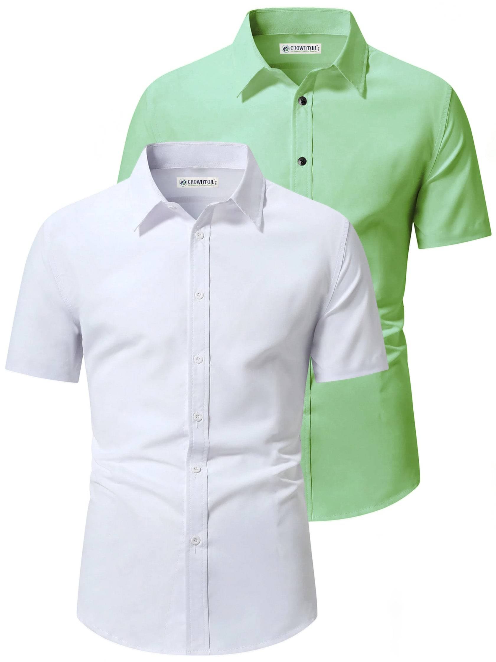 CROWNTAIL Cotton Blend Slim Fit Solids Half Sleeves Men's Casual Shirt - Sea Green ( Pack of 2 )     			CROWNTAIL Cotton Blend Slim Fit Solids Half Sleeves Men's Casual Shirt - Sea Green ( Pack of 2 )