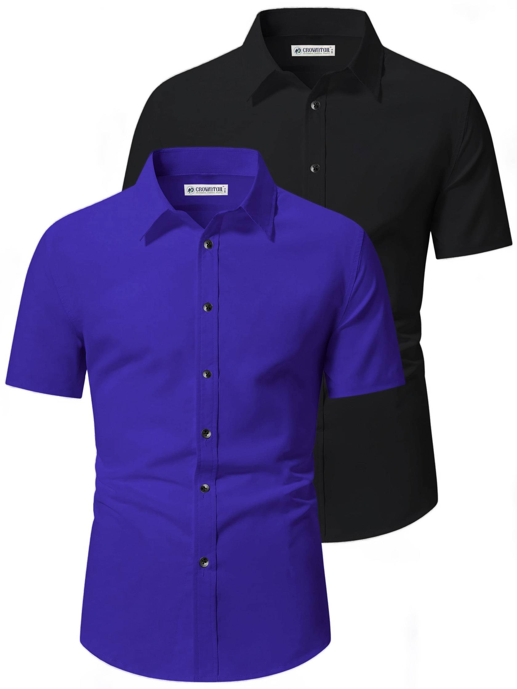     			CROWNTAIL Cotton Blend Slim Fit Solids Half Sleeves Men's Casual Shirt - Blue ( Pack of 2 )