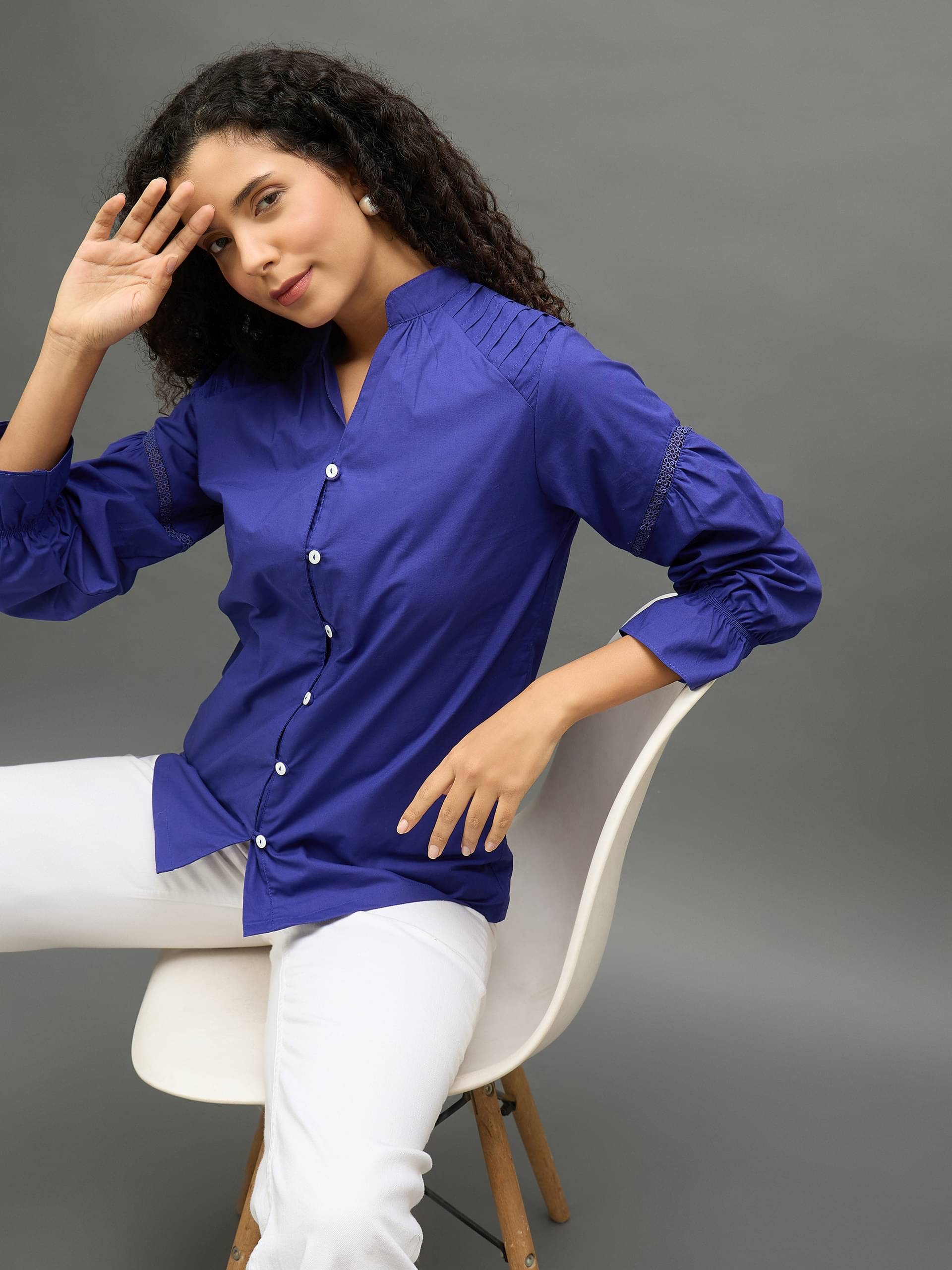 Club York Women Solid Cotton Shirt ( Purple ) Club York Women Solid Cotton Shirt ( Purple )