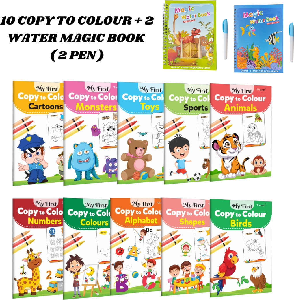     			Copy to Colour Book (10 Titles) for Kids | Animals, Birds, Shapes & More | 2 Water Magic Books + 1 Pen Each