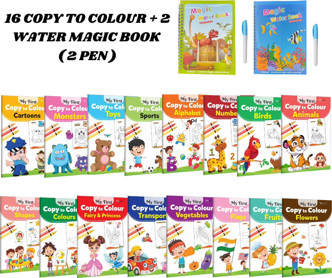     			Copy to Colour Book (16 Titles) for Kids | 16+ Topics | 2 Water Magic Books + 1 Pen Each | Fun Drawing Combo