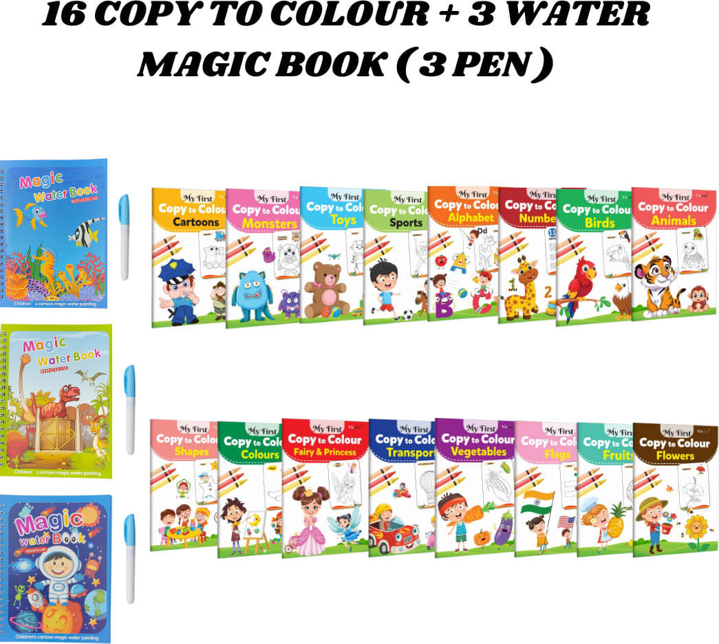     			Copy to Colour Book (16 Titles) for Kids | Covers 16+ Topics | 3 Water Magic Books + 1 Pen Each | Creative Fun!