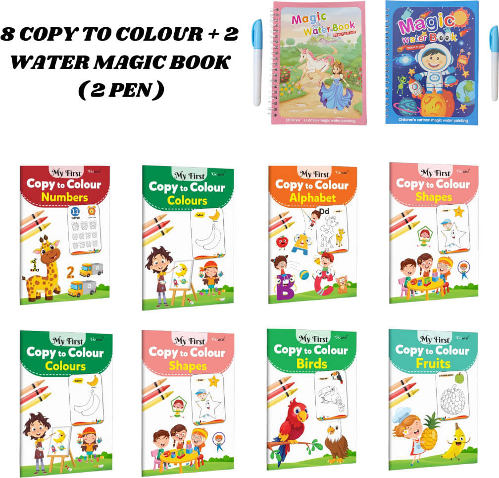 Copy to Colour Book (8 Titles) for Kids | Shapes, Colours, Monsters, Toys, etc. | 2 Water Magic Book + 2 Magic Doodle Pen | Space Theme & Princess Theme | Learn & Fun Combo Pack for Growing Kids Copy to Colour Book (8 Titles) for Kids | Shapes, Colours, Monsters, Toys, etc. | 2 Water Magic Book + 2 Magic Doodle Pen | Space Theme & Princess Theme | Learn & Fun Combo Pack for Growing Kids