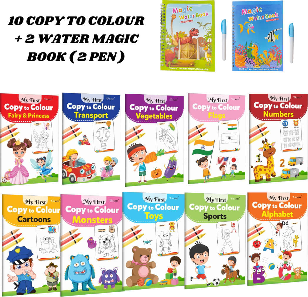     			Copy to Colour Book Set (10 Titles) for Kids | 10+ Topics | Includes 3 Water Magic Books + 1 Pen Each