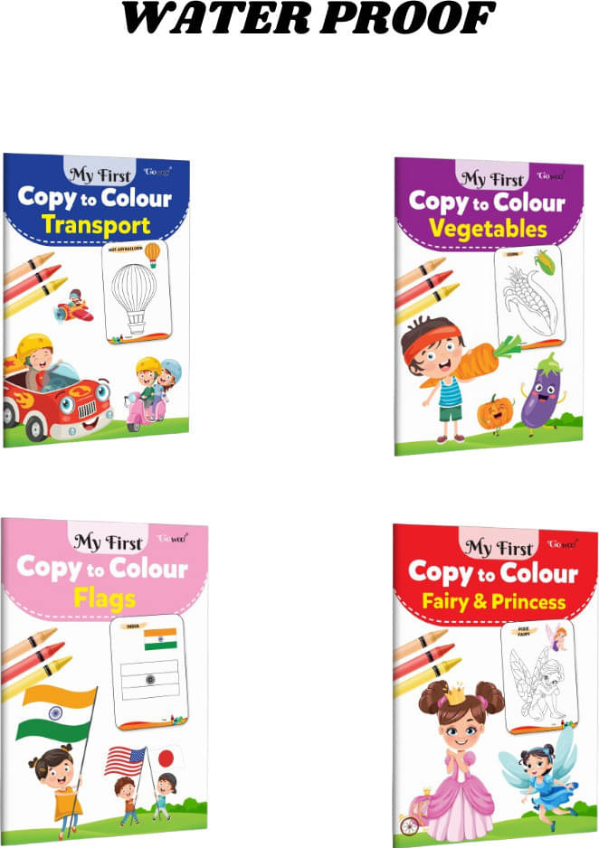 Copy to Colour Book for Kids | 4 Titles - Transports, Vegetables, Flags & Princess | 2 Water Magic Book with 2 Magic Doodle Pen | Water & Dino Theme | Unlimited Fun with Drawing Copy to Colour Book for Kids | 4 Titles - Transports, Vegetables, Flags & Princess | 2 Water Magic Book with 2 Magic Doodle Pen | Water & Dino Theme | Unlimited Fun with Drawing