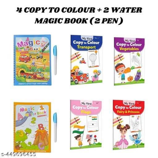     			Copy to Colour Book for Kids | 4 Titles - Vegetables, Princess, Flags & Transports | 2 Water Magic Book with 2 Magic Doodle Pen | Space & Princess Theme | Quick Dry Painting Book for Kid's