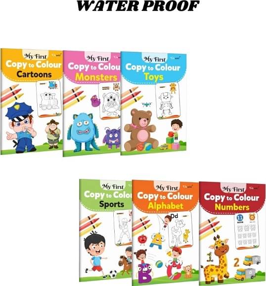     			Copy to Colour Book for Kids | 4 Titles - Cartoons, Monsters, Toys, Sports, Alphabets & Numbers | 2 Water Magic Book with 2 Magic Doodle Pen | Aqua & Dino Theme | Unlimited Fun with Drawing