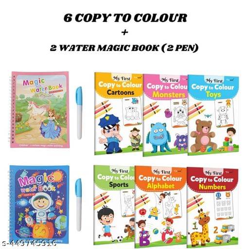 Copy to Colour Book for Kids | 4 Titles - Sports, Cartoons, Alphabets, Monsters, Numbers & Toys | 2 Water Magic Book with 2 Magic Doodle Pen | Car & Alphabet Theme | Unlimited Learn & Fun Copy to Colour Book for Kids | 4 Titles - Sports, Cartoons, Alphabets, Monsters, Numbers & Toys | 2 Water Magic Book with 2 Magic Doodle Pen | Car & Alphabet Theme | Unlimited Learn & Fun