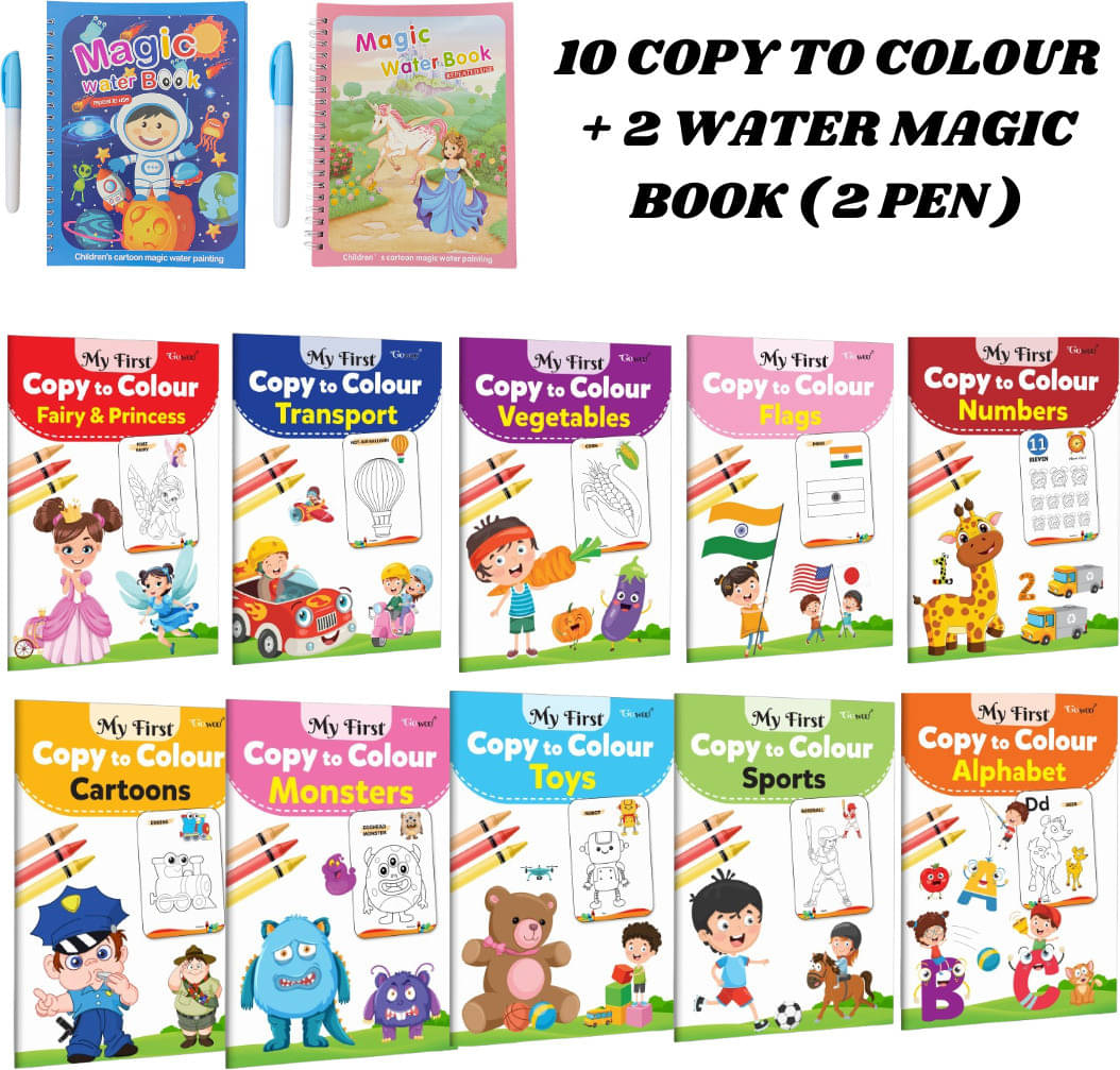     			Copy to Colour Drawing Book (10 Titles) for Kids | 10+ Topics | Paired with 2 Water Magic Books + 1 Pen Each