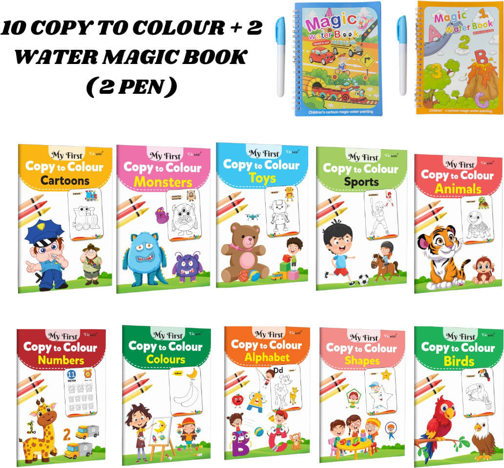     			Copy to Colour Drawing Books (10 Titles) for Kids | Fruits, ABC, Numbers & More | 2 Water Magic Books + Pens