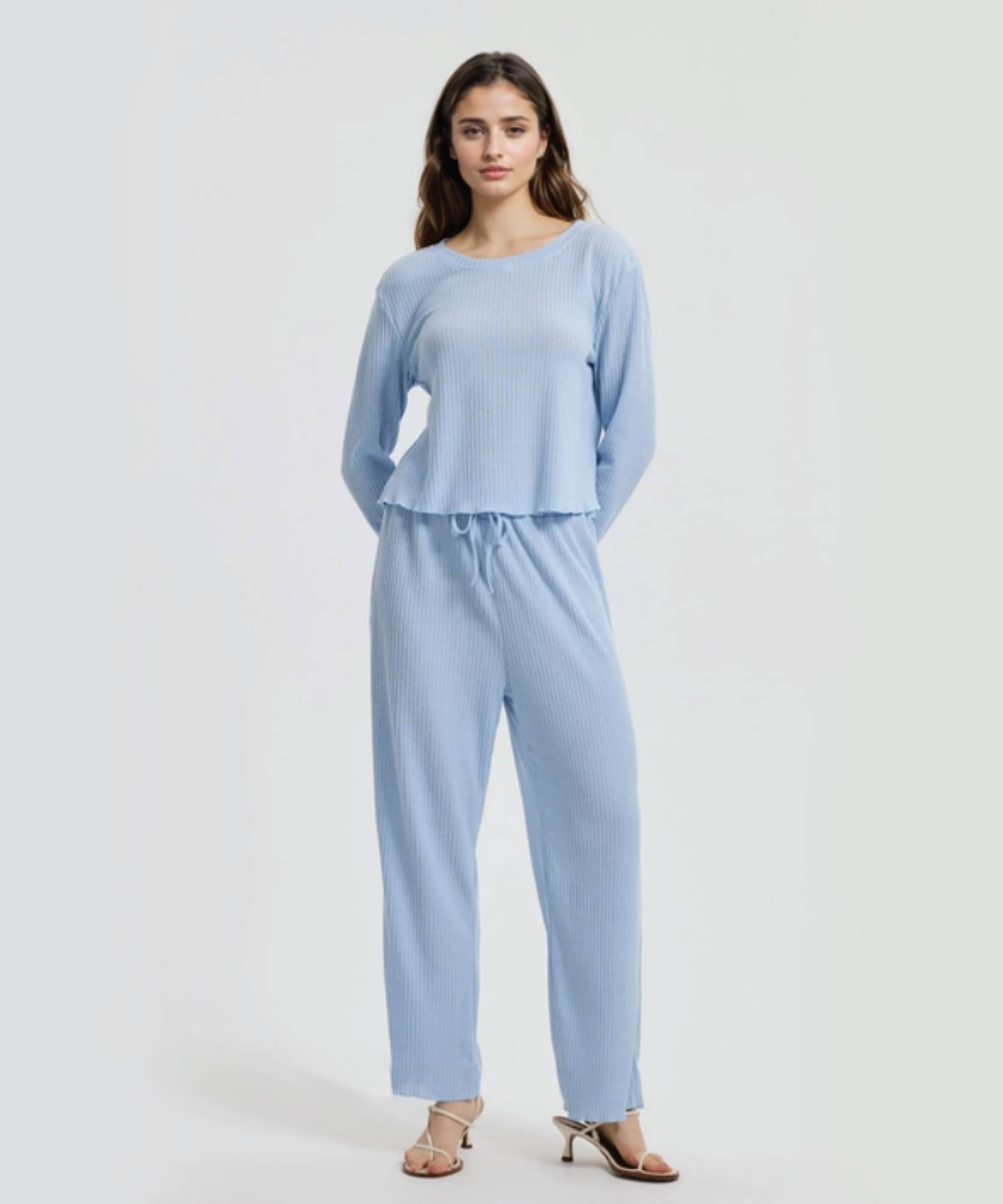     			GRAND MALBORK Women Solid T-Shirt With Trousers Co-Ord Set ( Blue )