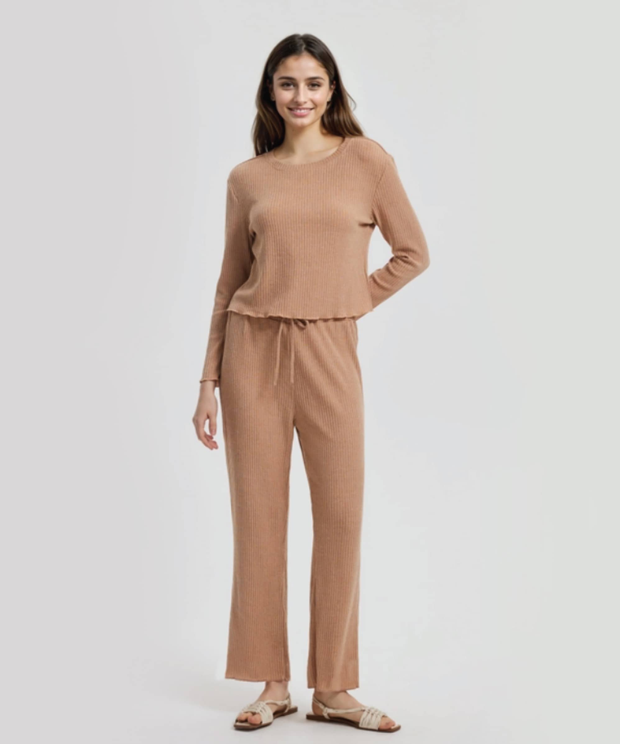 Tokyo Talkies Women Solid Top With Trousers Co-Ord Set Olive