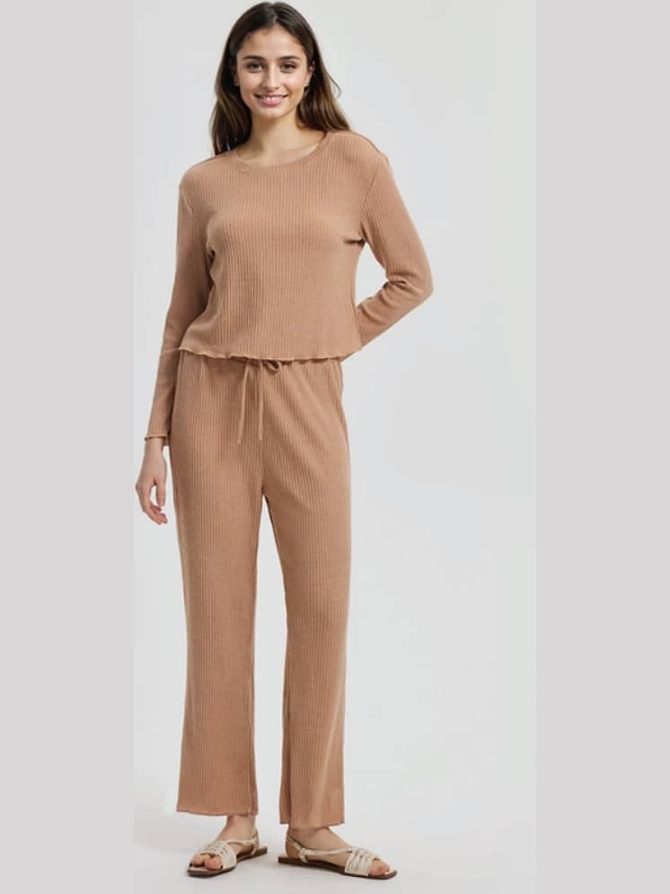 Tokyo Talkies Women Solid Top With Trousers Co-Ord Set Olive