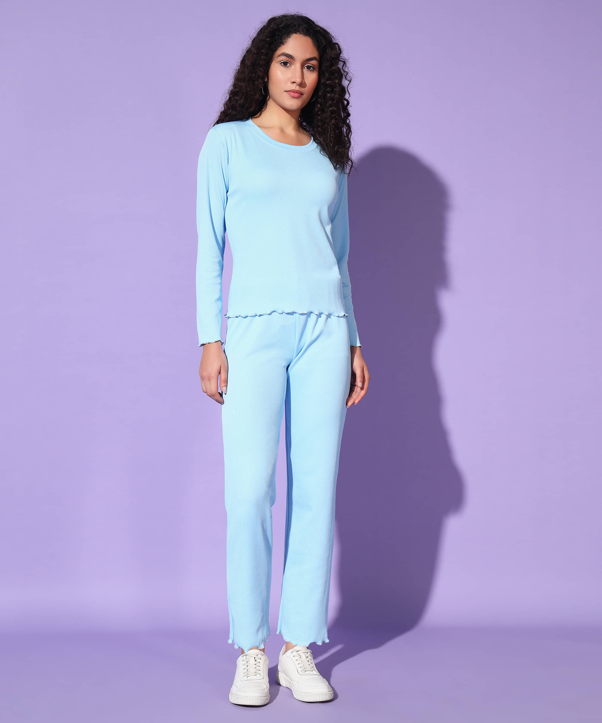     			GRAND MALBORK Women Solid T-Shirt With Trousers Co-Ord Set ( Blue )