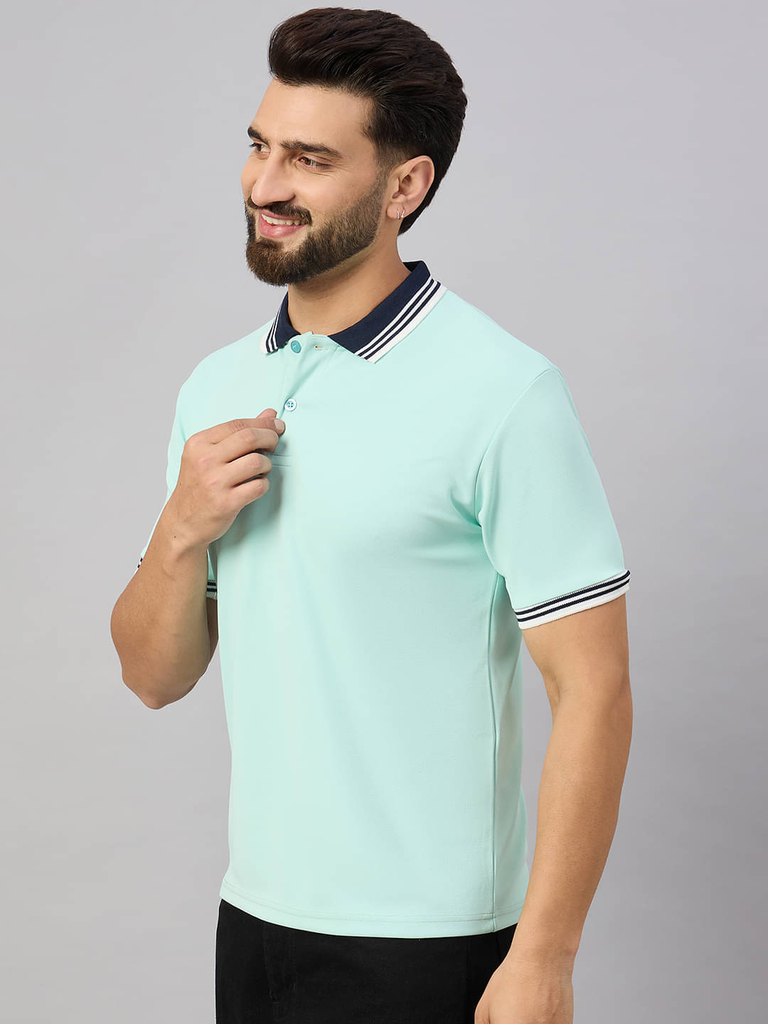 Hushbucks Men Cotton Blend Regular Fit Solid Polo T Shirt ( Light Blue ) Hushbucks Men Cotton Blend Regular Fit Solid Polo T Shirt ( Light Blue )