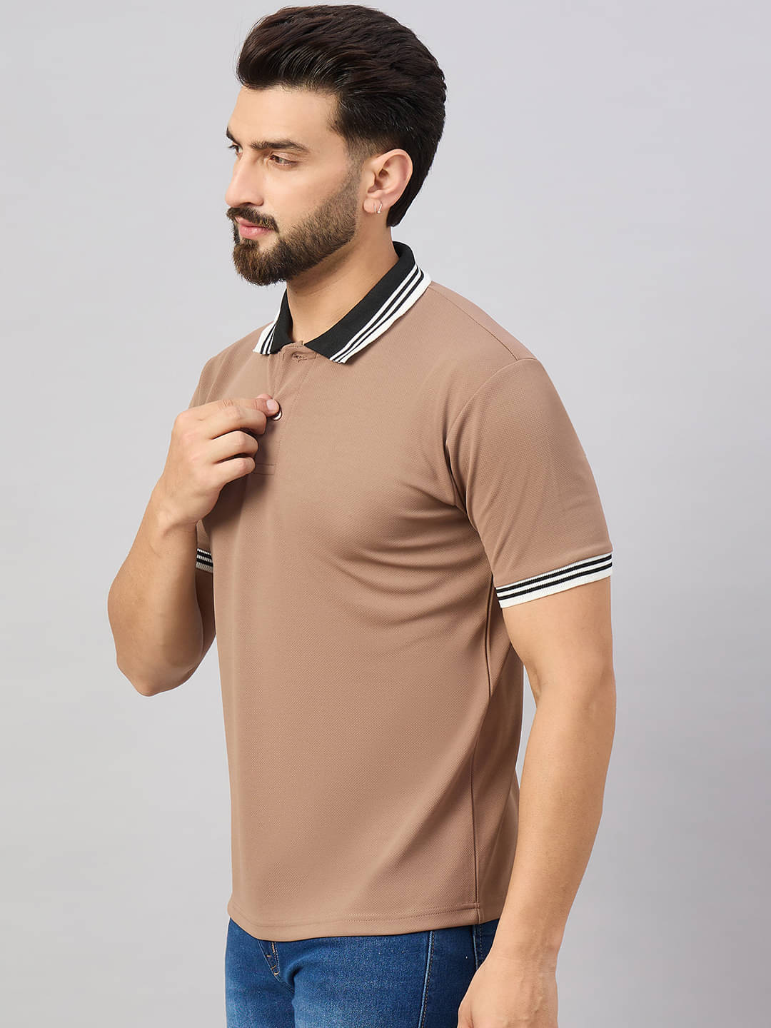     			Hushbucks Men Cotton Blend Regular Fit Solid Polo T Shirt ( Mauve )