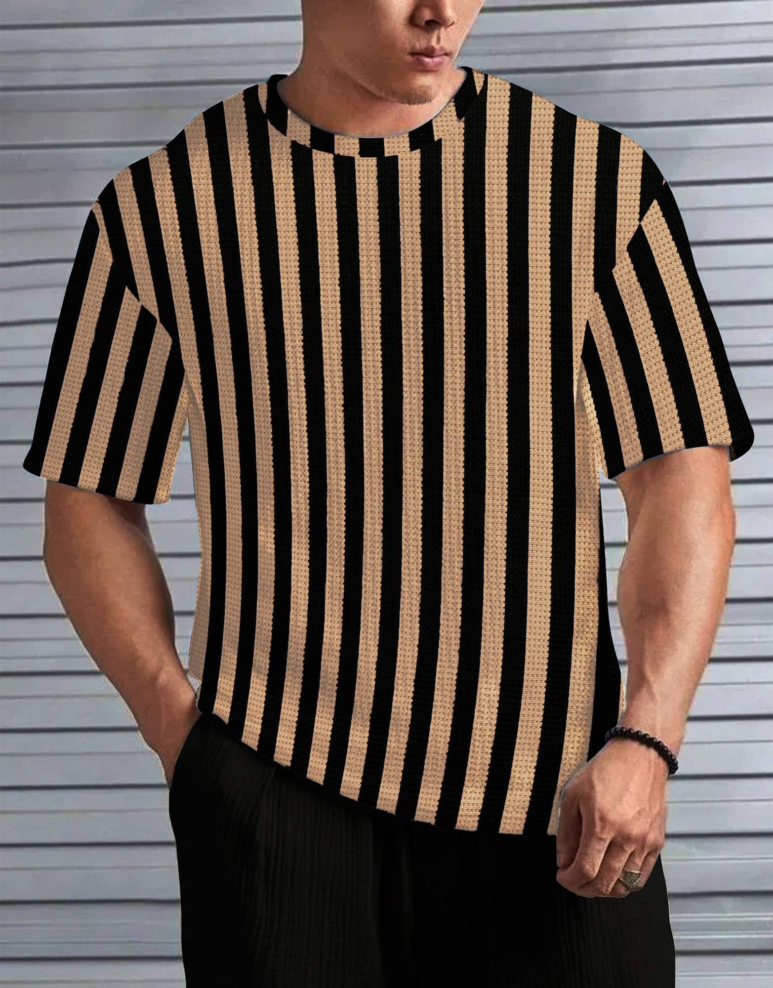     			KAJARU Men Polyester Regular Fit Striped T-Shirt ( Off White )