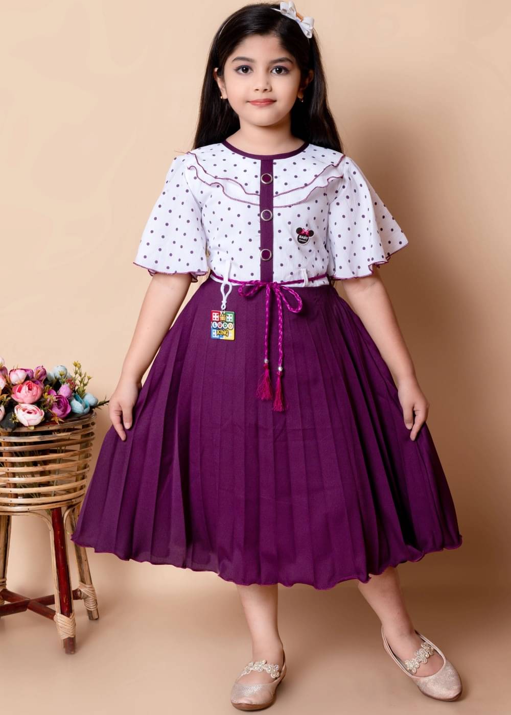     			MODESTYLE Cotton Blend Dress For Girls ( Pack of 1 , Purple )