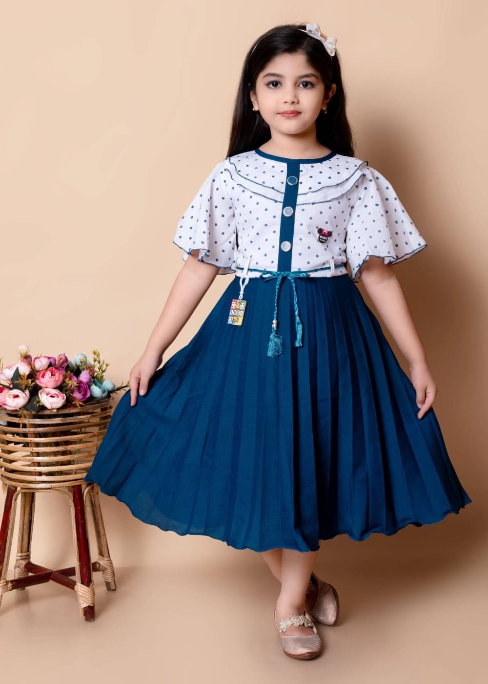     			MODESTYLE Cotton Blend Dress For Girls ( Pack of 1 , Blue )