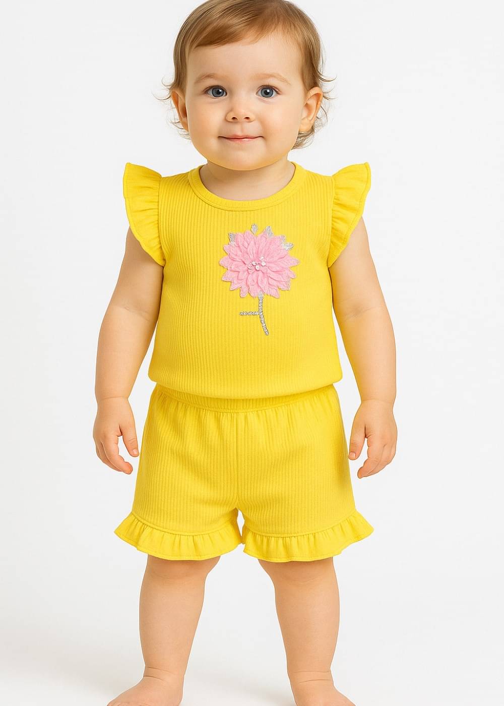 MODESTYLE Pack of 1 Baby Girls Cotton Blend T-shirt & Pants ( Yellow )     			MODESTYLE Pack of 1 Baby Girls Cotton Blend T-shirt & Pants ( Yellow )