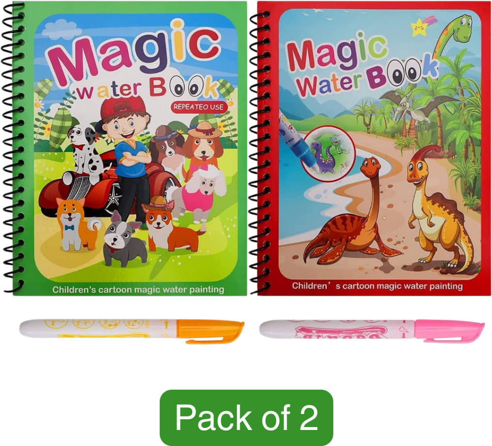     			Magic Water Book Reusable Magic Water Coloring Painting Book for Kids (2Pc)