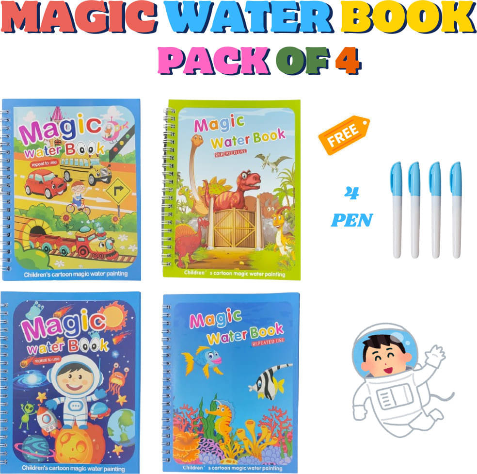 Magic Water Coloring Doodle Book & Magic Pen, Reusable Magic Water Book (4pc)     			Magic Water Coloring Doodle Book & Magic Pen, Reusable Magic Water Book (4pc)