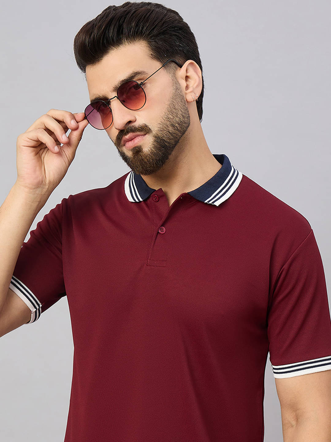 Merriment Men Cotton Blend Regular Fit Solid Polo T Shirt ( Maroon ) Merriment Men Cotton Blend Regular Fit Solid Polo T Shirt ( Maroon )