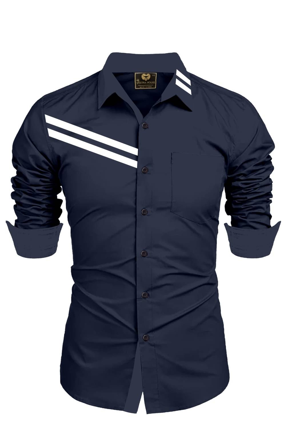     			PANKTI FASHION Cotton Blend Regular Fit Solids Full Sleeves Men's Casual Shirt - Navy Blue ( Pack of 1 )