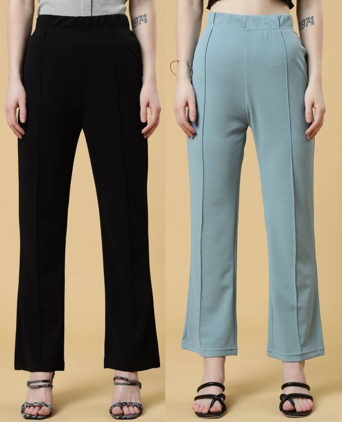     			Qyaas Pack of 2 Lycra Relaxed Women's Formal Pants ( Black,Green )
