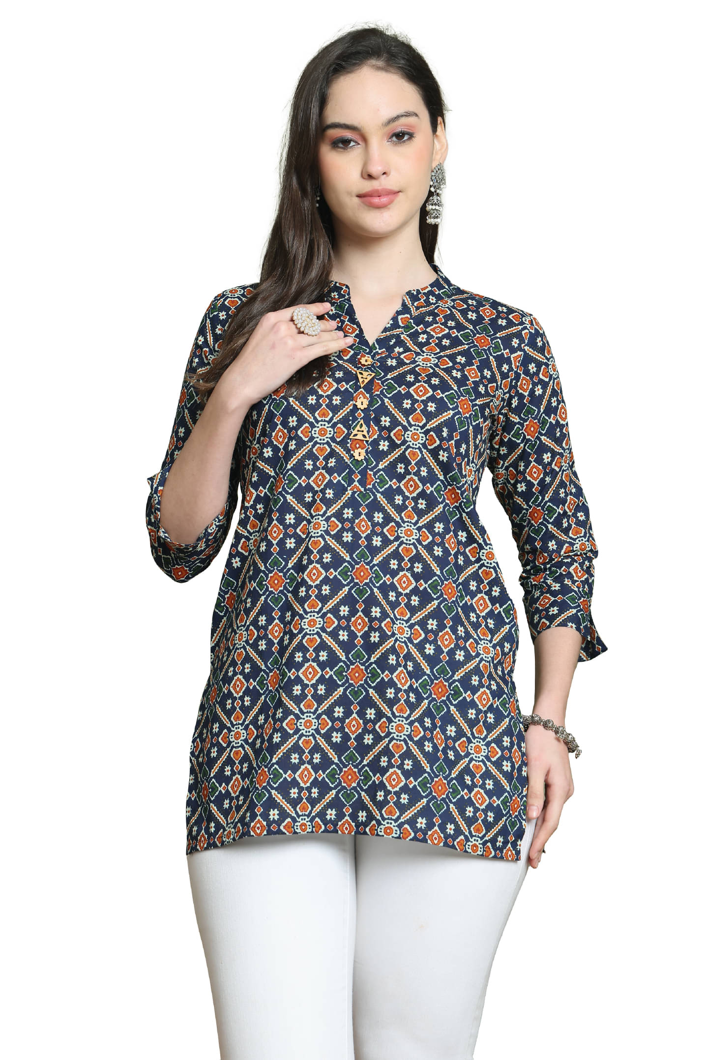 Rajnandini Women Cotton Printed Straight Kurti ( Navy Blue )     			Rajnandini Women Cotton Printed Straight Kurti ( Navy Blue )